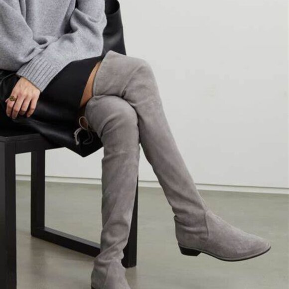 Stuart Weitzman Lowland Gray Suede Over the Knee Boots - Picture 1 of 13